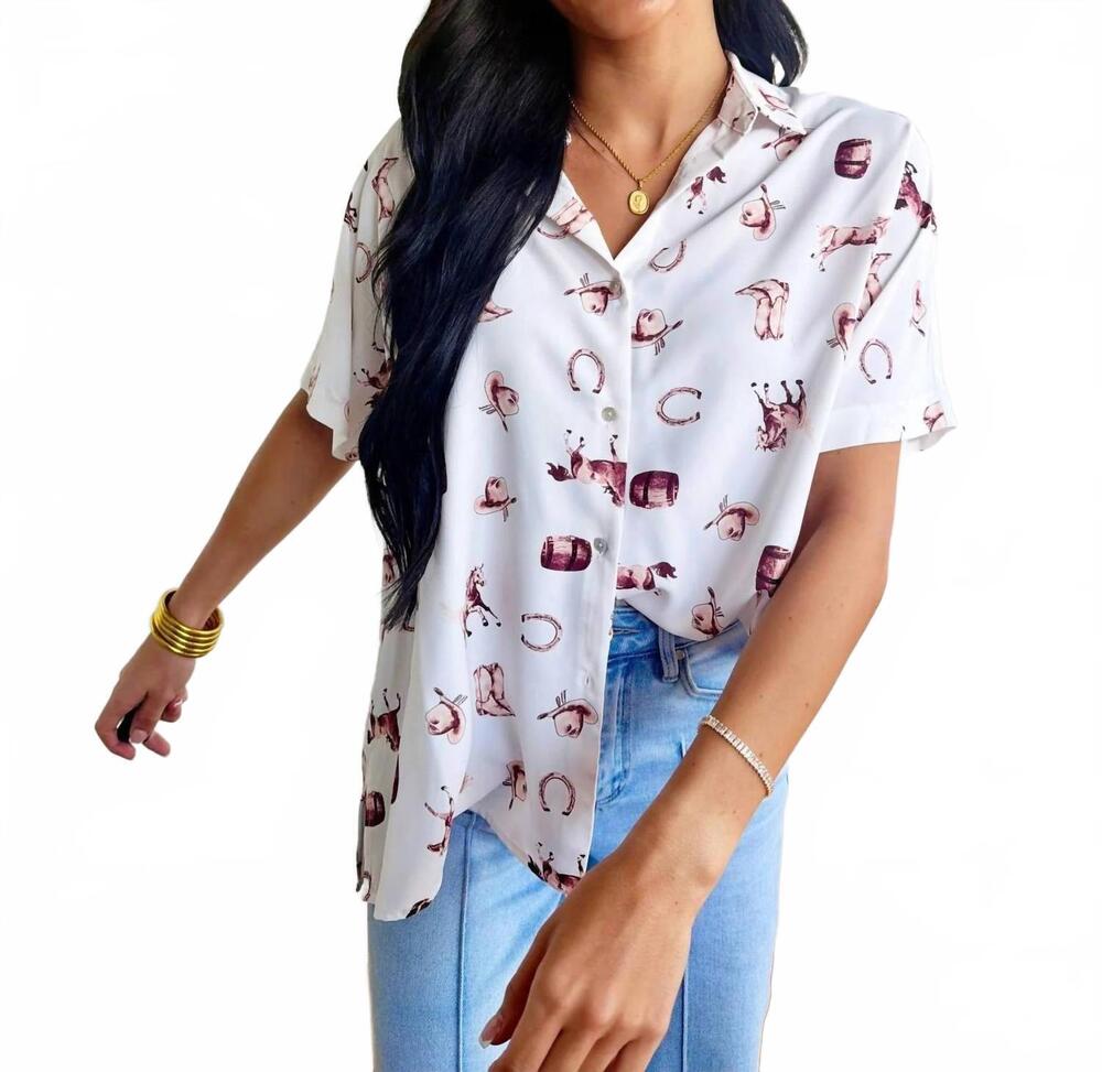NEW VINE & LOVE women's western-inspired collared button front shirt top in crea